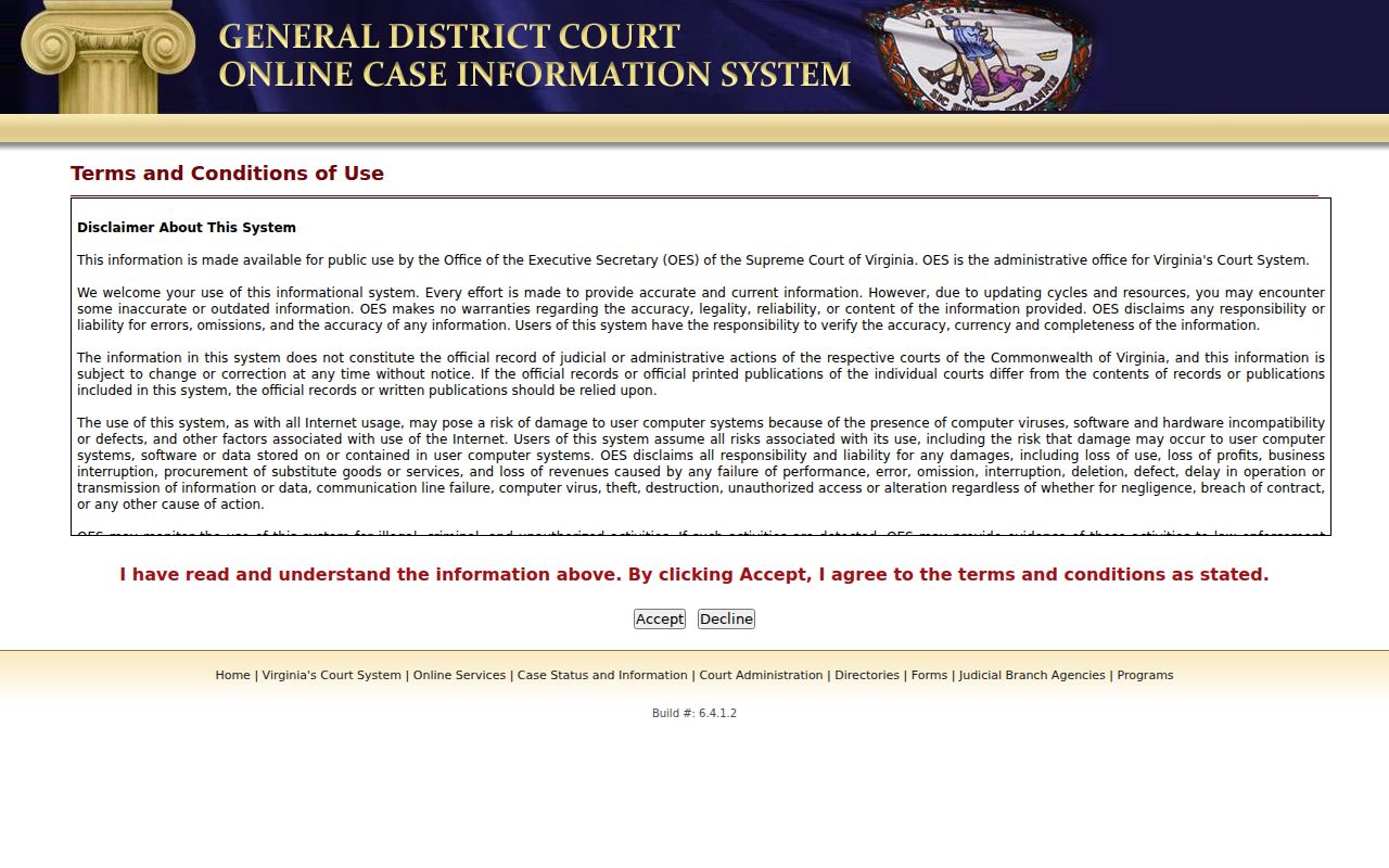 Bland County warrant records: General District Court case-search interface