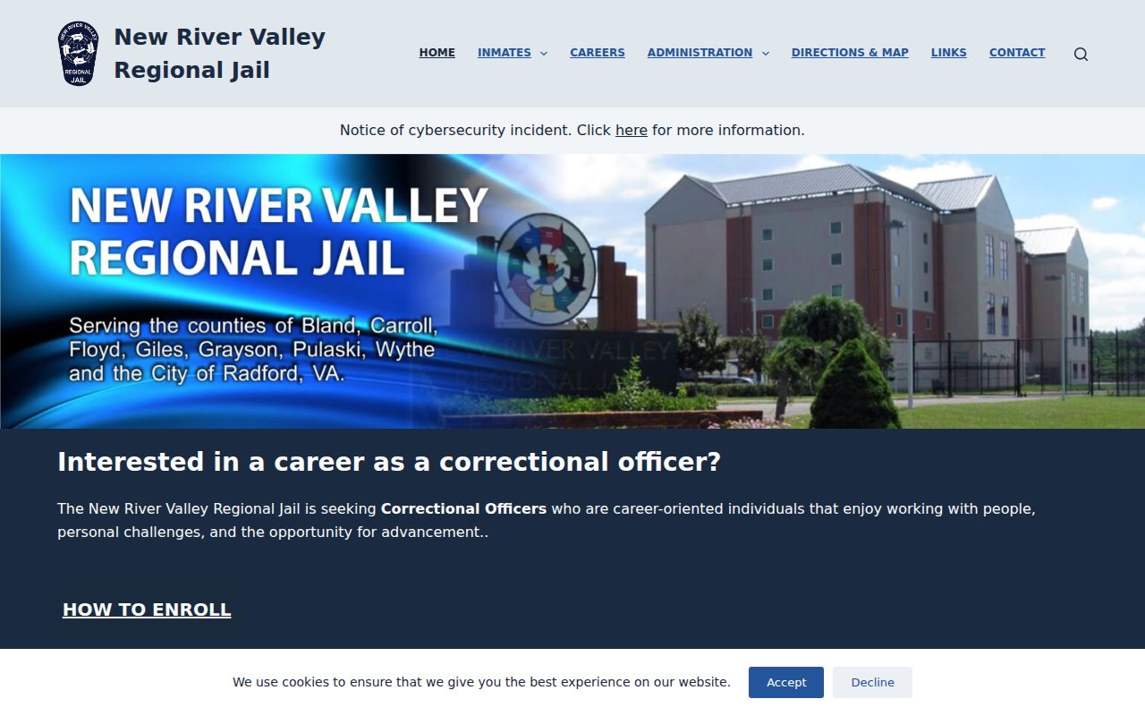 Bland County arrest warrant custody: New River Valley Regional Jail official site