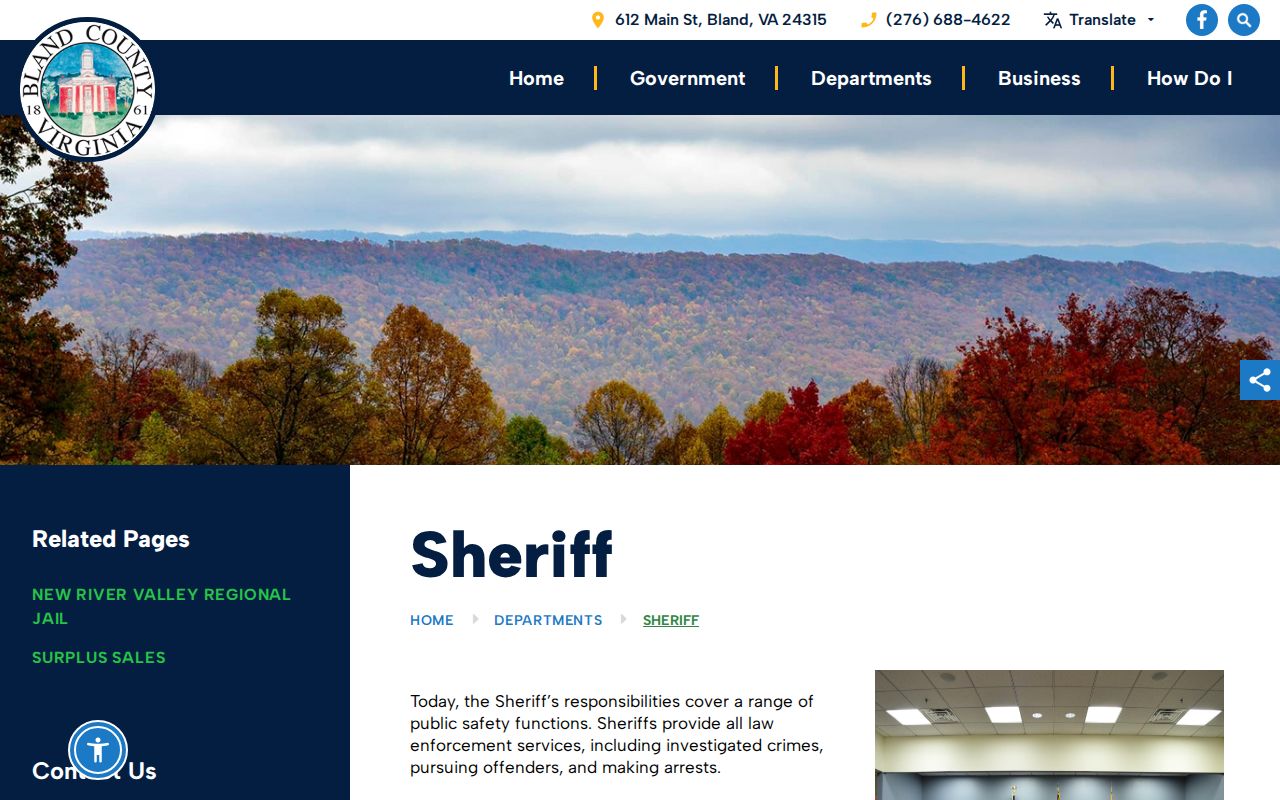 Bland County active warrant information: official sheriff contact page